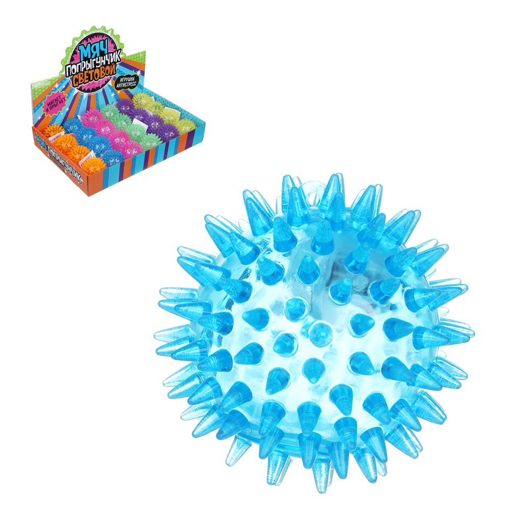 ИГРОЛЕНД Мяч световой "Попрыгунчик-Шипы" прозрачный, 3хLR41, резина, d6,5см, 6 цветов, арт.№ 252-260