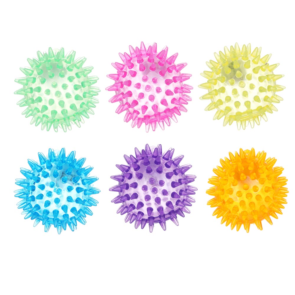 ИГРОЛЕНД Мяч световой "Попрыгунчик-Шипы" прозрачный, 3хLR41, резина, d6,5см, 6 цветов, арт.№ 252-260