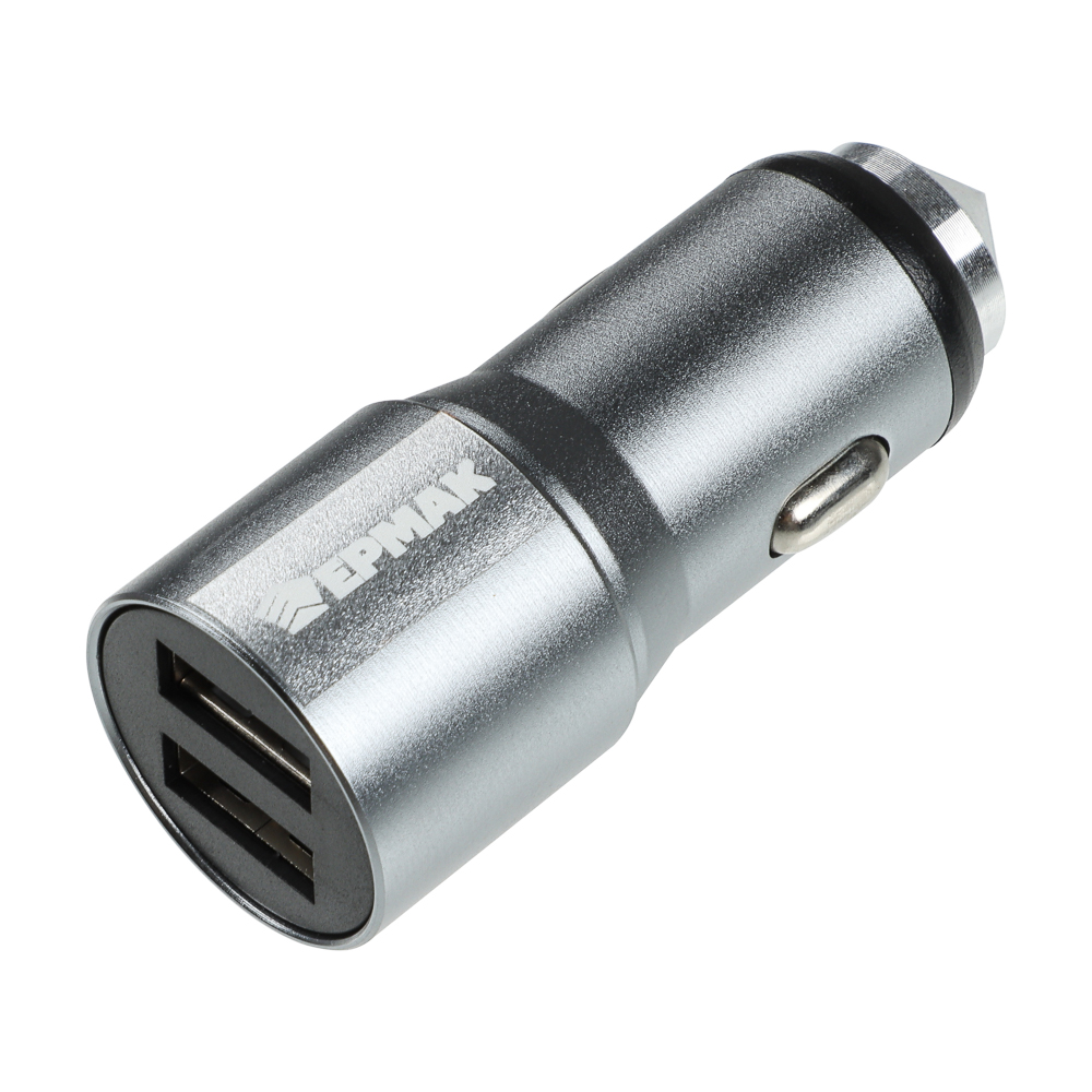 ЕРМАК Устройство зарядное автомобильное, 2 порта, 12/24В, металл, арт.№ 738-020