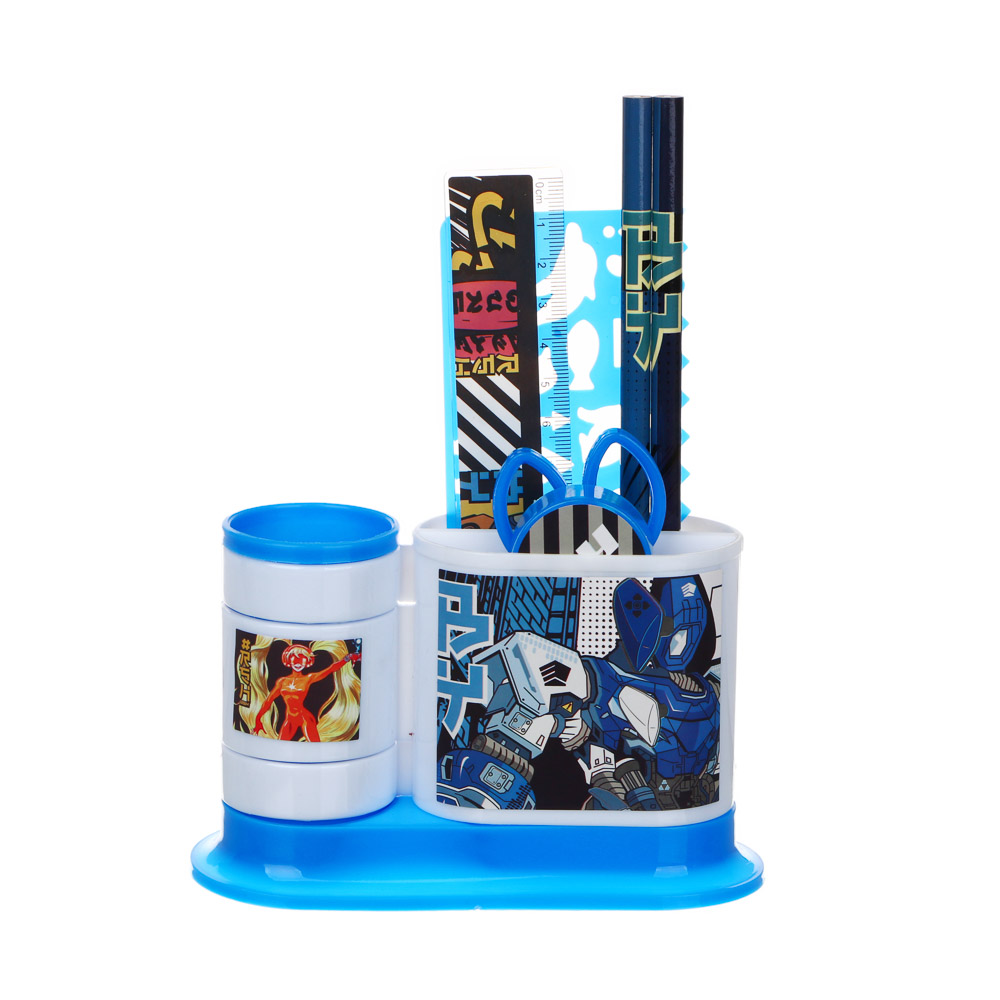 BY РУССКИЕ СУПЕРГЕРОИ Органайзер канц. 7 пр.:(ножн., 2 кар., точилка, трафарет, линейка, подст.), пл, арт.№ 234-055