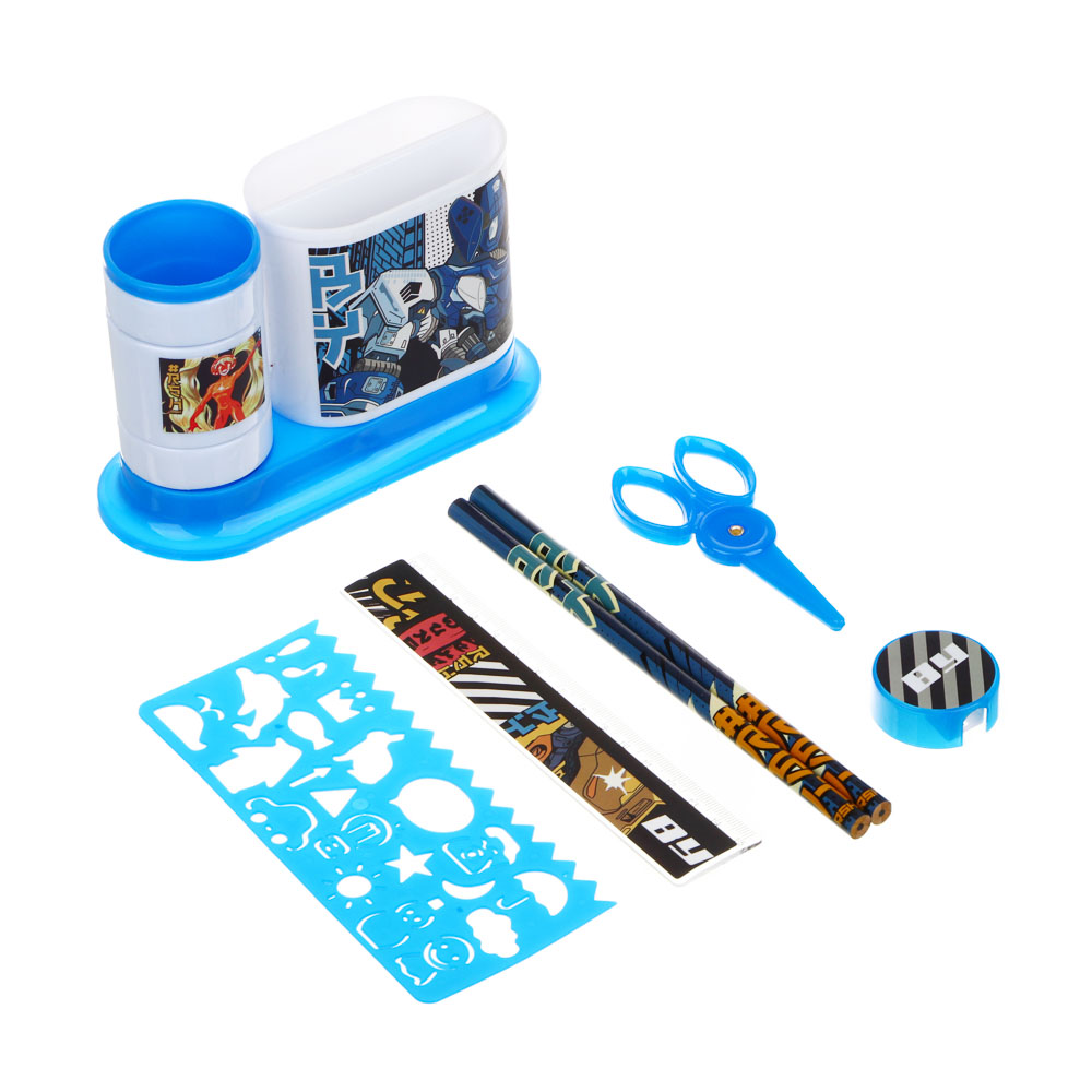 BY РУССКИЕ СУПЕРГЕРОИ Органайзер канц. 7 пр.:(ножн., 2 кар., точилка, трафарет, линейка, подст.), пл, арт.№ 234-055