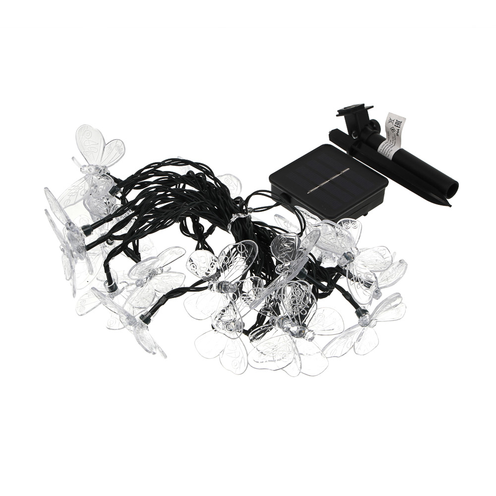 Гирлянда на солн. батар. тм INBLOOM Бабочки,7м, 25LED, шампань, AAA 600mAh Ni-MH, 2 реж., ABS,PVC,PS, арт.№ 381-436