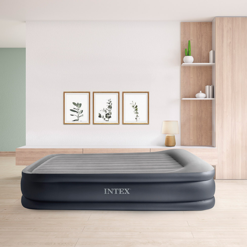 INTEX Кровать надувная с подголовником QUEEN DELUXE, FIBER-TECH, встр.электронас, 152х203х42см,64136, арт.№ 108-081