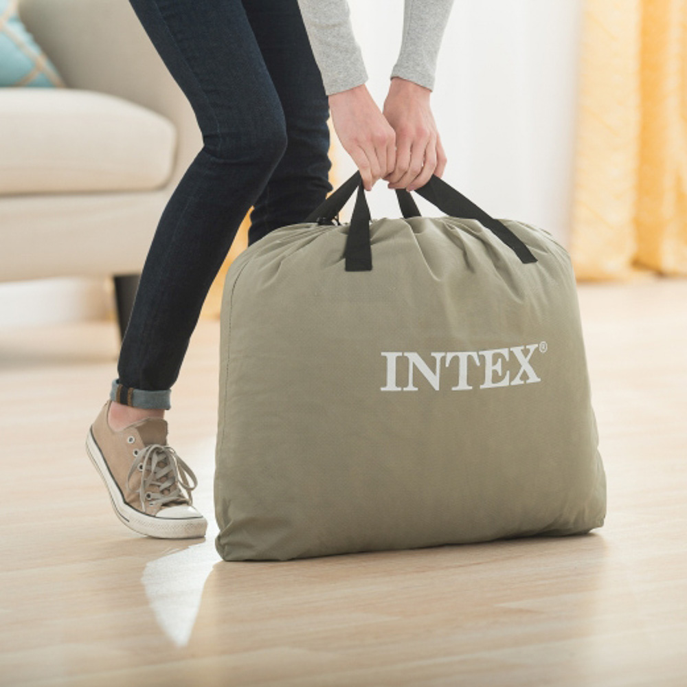 INTEX Кровать надувная с подголовником QUEEN DELUXE, FIBER-TECH, встр.электронас, 152х203х42см,64136, арт.№ 108-081