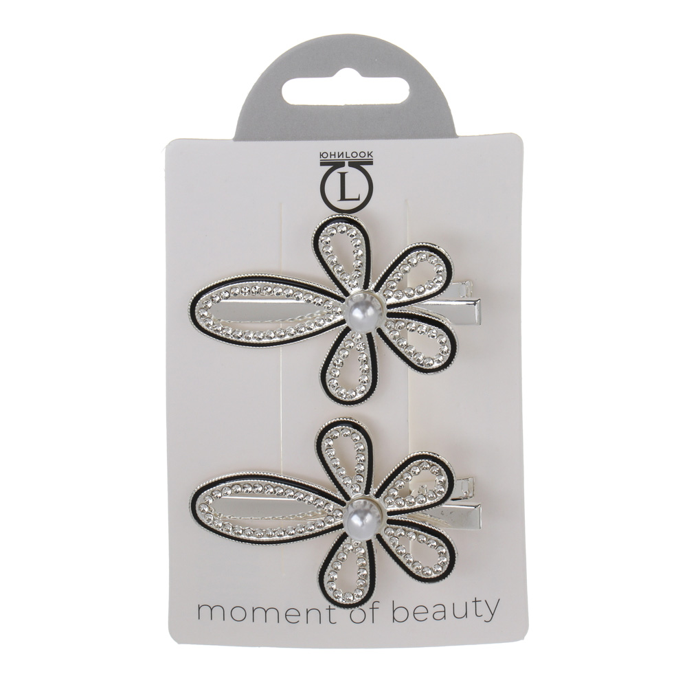 Зажим для волос со стразами 2шт, тм ЮНИLOOK, 6-7 см, металл, 6 дизайнов, #13, арт.№ 321-409