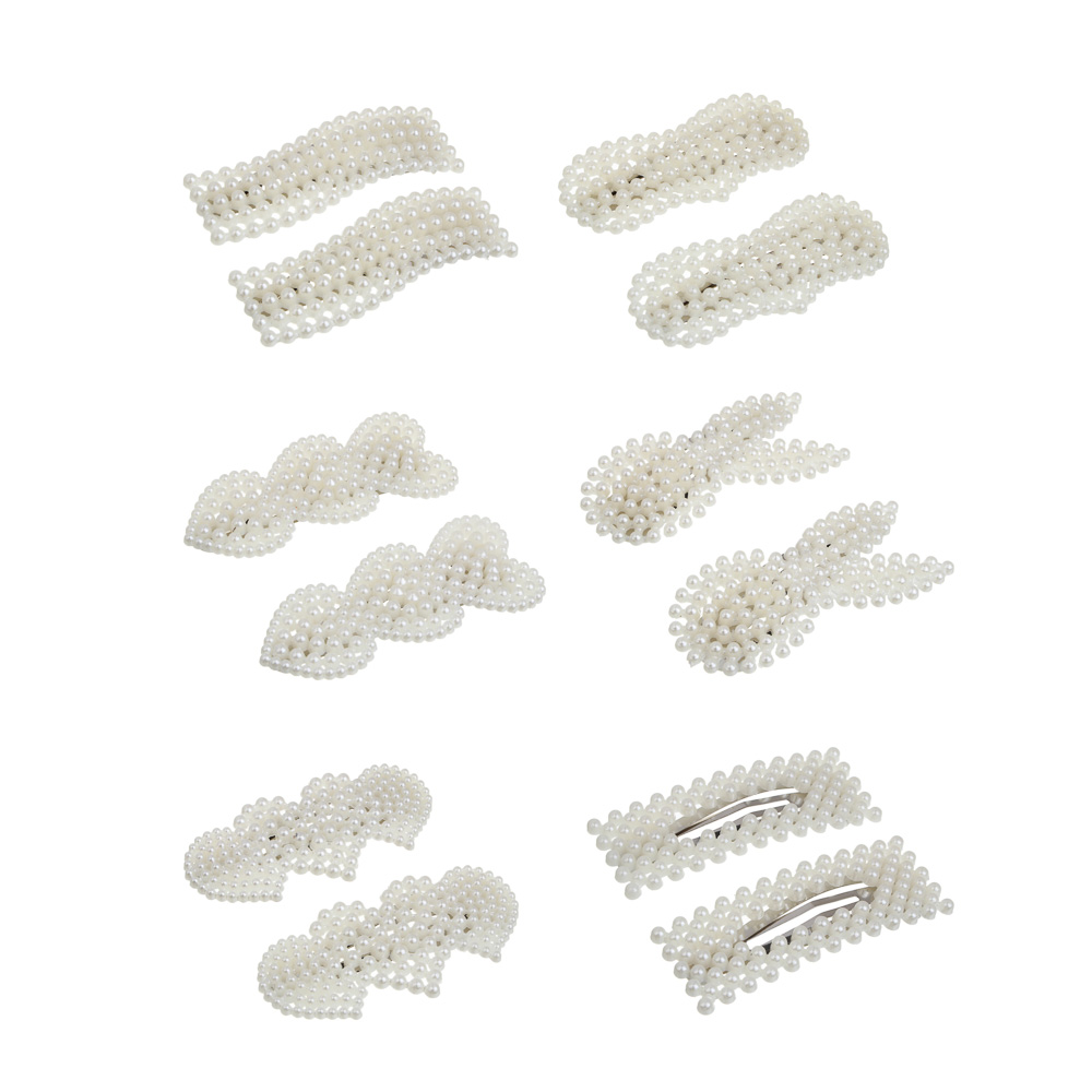 Зажим для волос со стразами 2шт, тм ЮНИLOOK, 6-8см, металл, искусствен. жемчуг, 6 дизайнов, #14, арт.№ 321-410