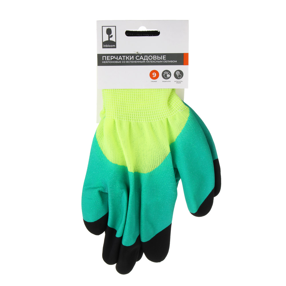 INBLOOM Перчатки садовые нейлоновые со вспененным латексным обливом, 9 размер, 23см, 50г, арт.№ 188-071