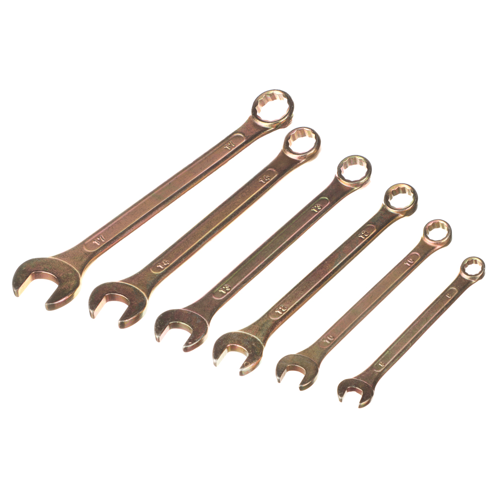 ЕРМАК Набор ключей рожково-накидных, 6 предм. 8-17мм, желтый цинк, арт.№ 736-078