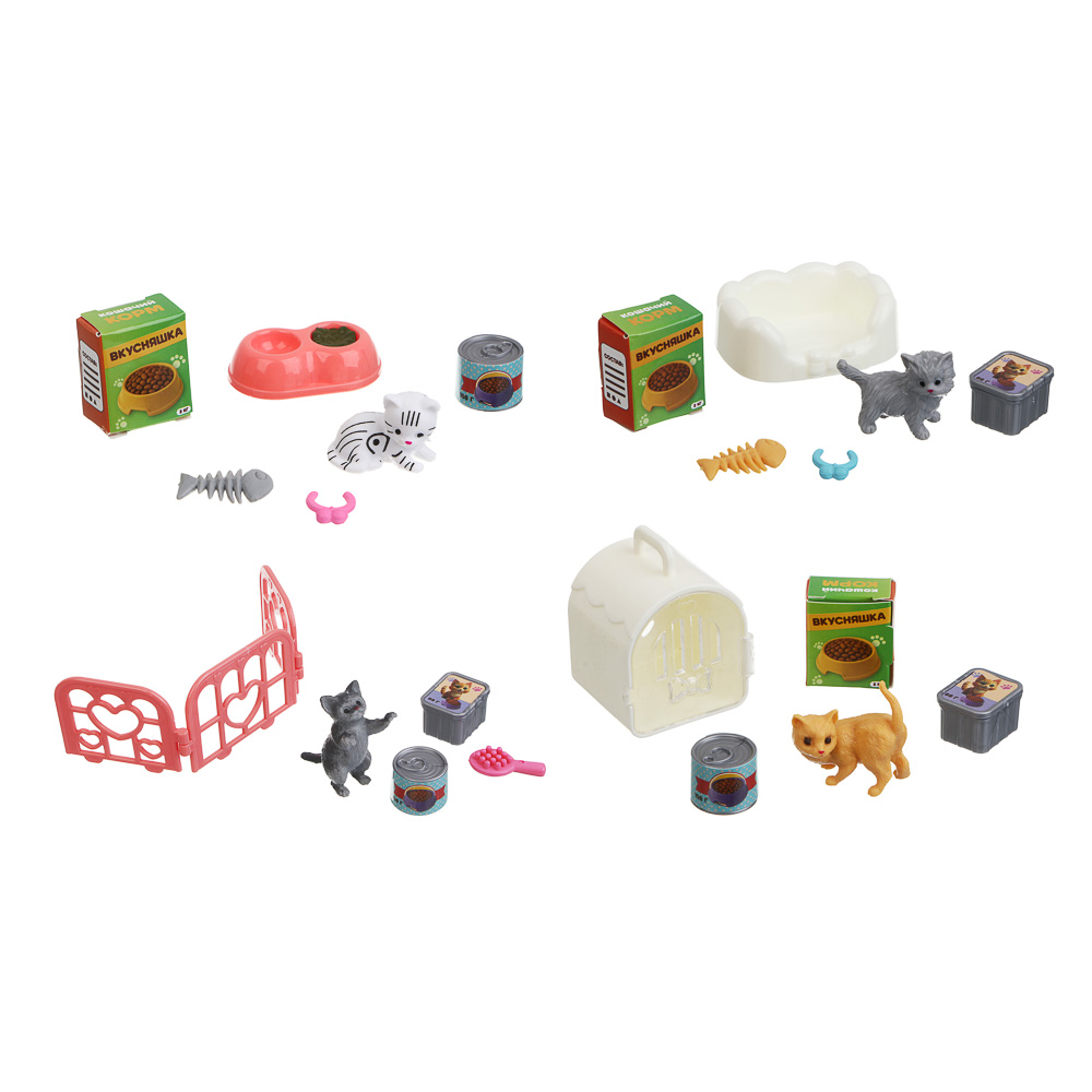 ИГРОЛЕНД Питомец с акс. "Котя в домике" ABS, PP, 12х4,8х15,8 см, 4 диз., арт.№ 258-100