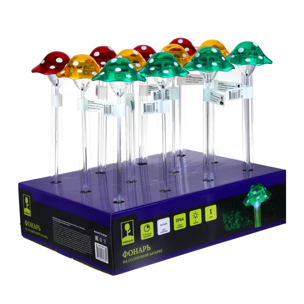 INBLOOM Фонарь на солн.батарее 8.7x33.5см, 1LED, белый, 1x1.2V AAA 200mAh Ni-MH, пластик, арт.№ 475-317