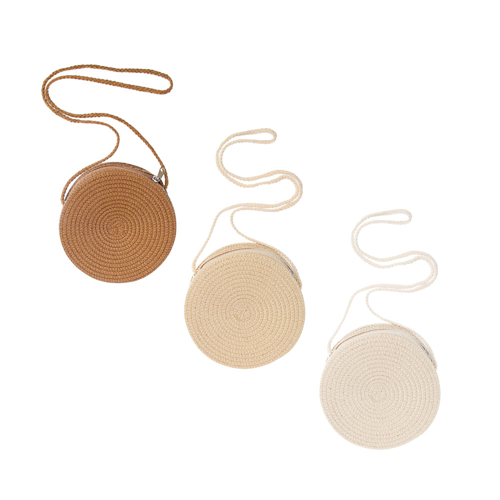 Сумка плетенная круглая на длинном ремне, тм ЮL, 16x5,5см, папирус, полиэстер, 3 цвета, арт.№ 328-317