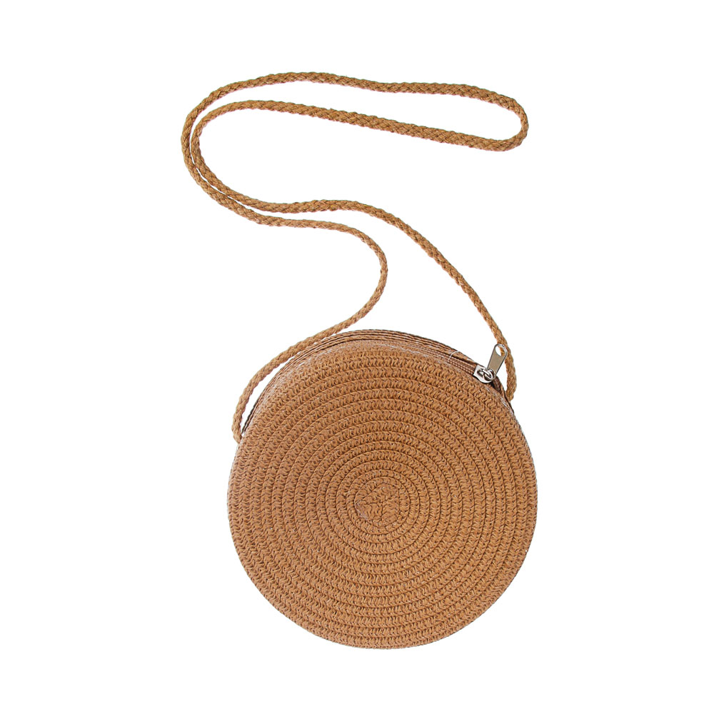 Сумка плетенная круглая на длинном ремне, тм ЮL, 16x5,5см, папирус, полиэстер, 3 цвета, арт.№ 328-317