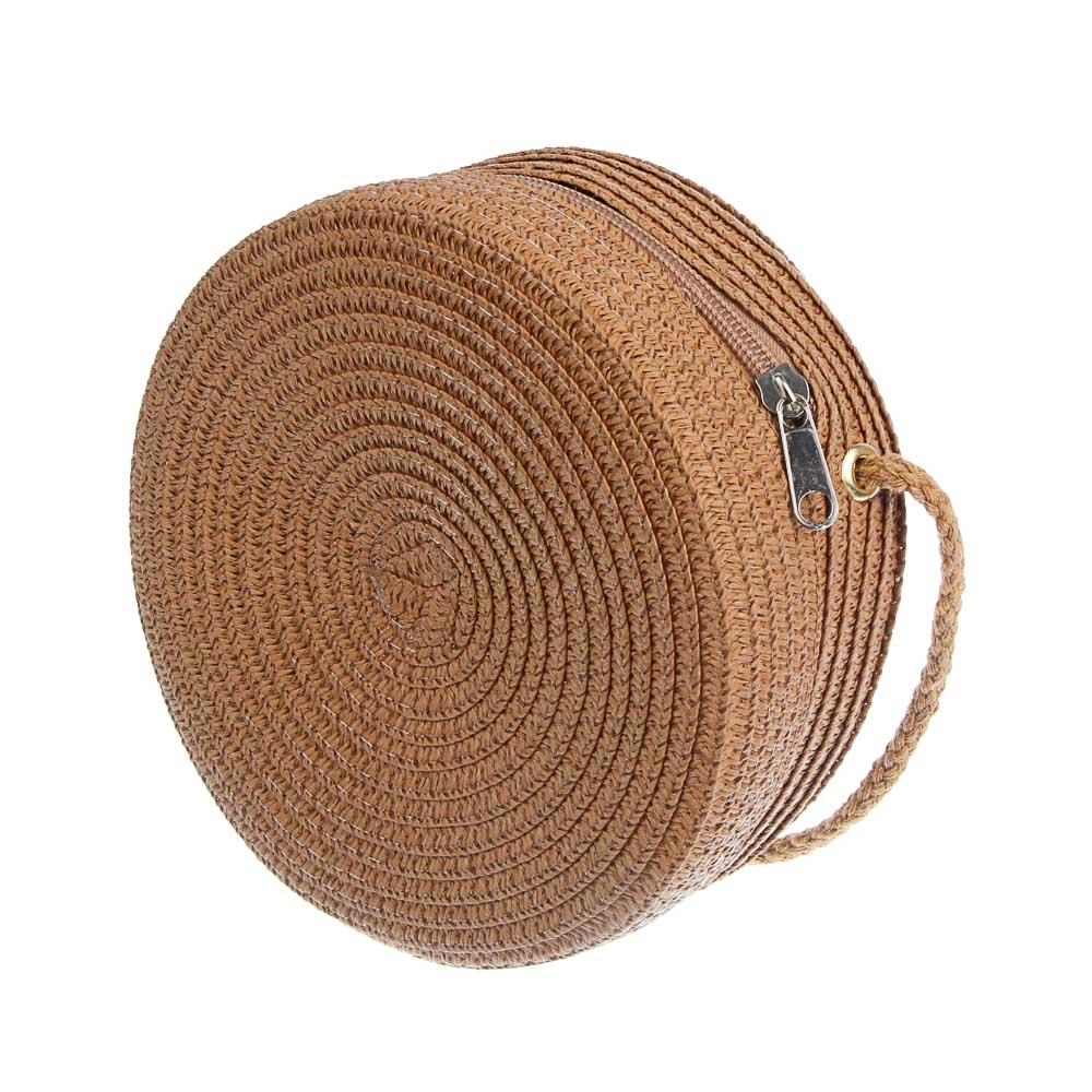 Сумка плетенная круглая на длинном ремне, тм ЮL, 16x5,5см, папирус, полиэстер, 3 цвета, арт.№ 328-317