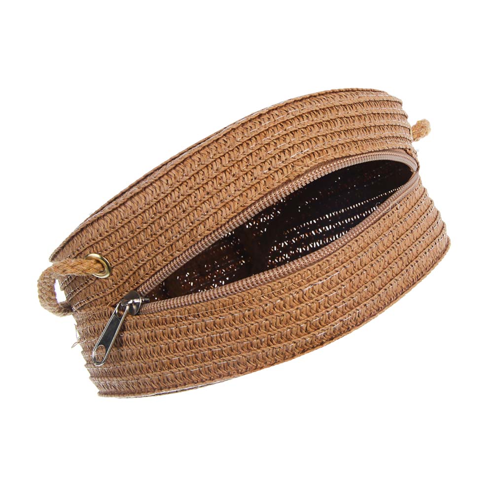 Сумка плетенная круглая на длинном ремне, тм ЮL, 16x5,5см, папирус, полиэстер, 3 цвета, арт.№ 328-317