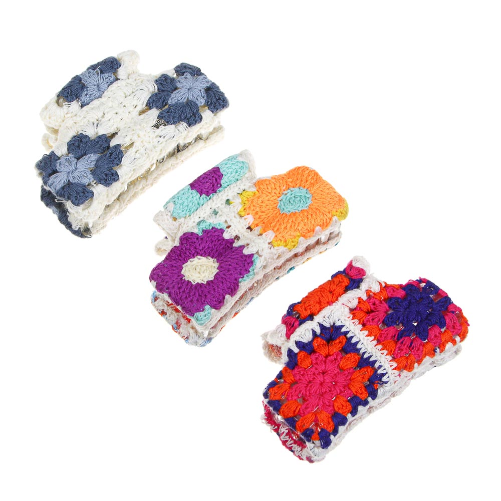 ЮНИLOOK Краб для волос, 8,5см, полиэстер, пластик, 3 дизайна, арт.№ 321-367