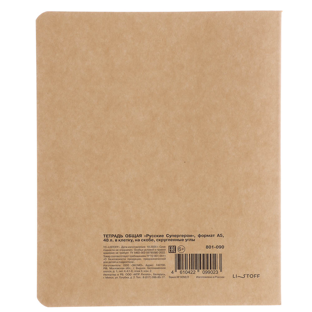 Тетрадь общая BY Русские Супергерои, формат А5, 48л. в клетку, на скобе, скруглен. углы, в ассортим., арт.№ 801-090