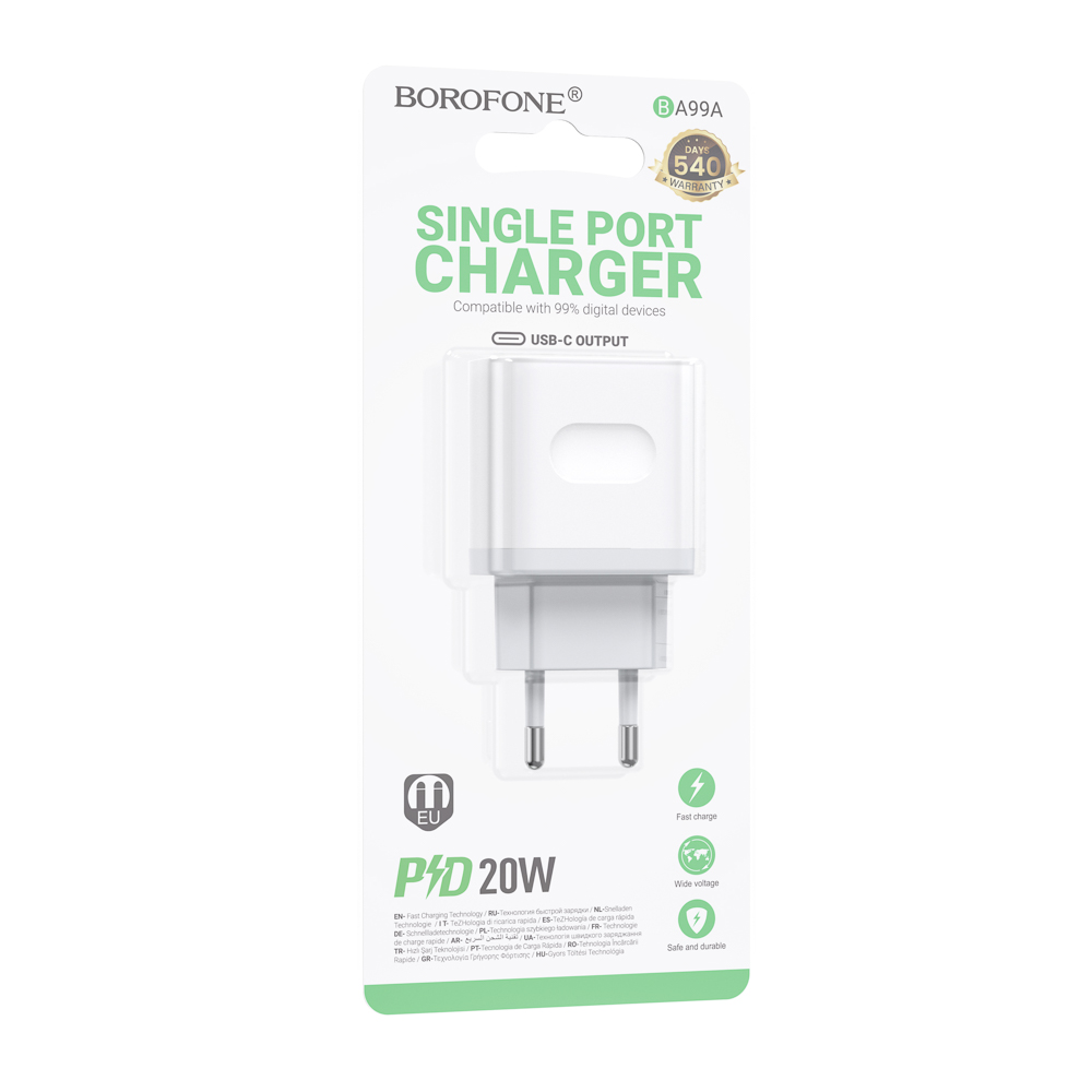 Сетевое зарядное устройство BOROFONE модель BA99A, USB-C PD 20 W, цвет: белый, арт.№ 916-319