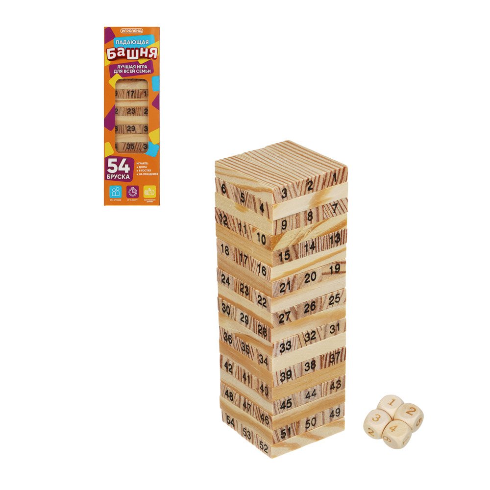 ИГРОЛЕНД Настольная игра "Падающая башня", дерево, 5,5х5,5х18,5см, арт.№ 272-162