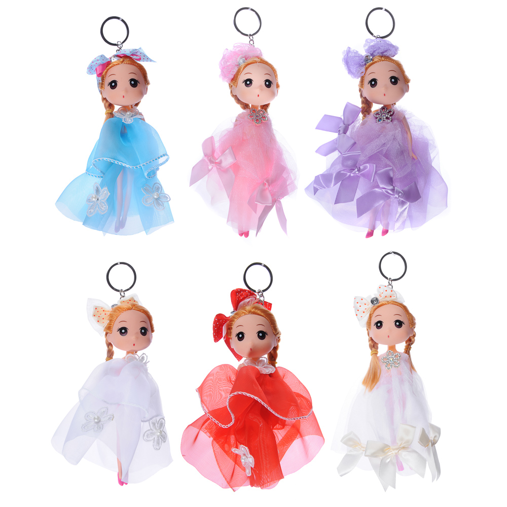 Кукла-брелок в пышном наряде, 15-18см, пластик, полиэстер, 2-4 дизайна, 3-6 цветов, арт.№ 267-743