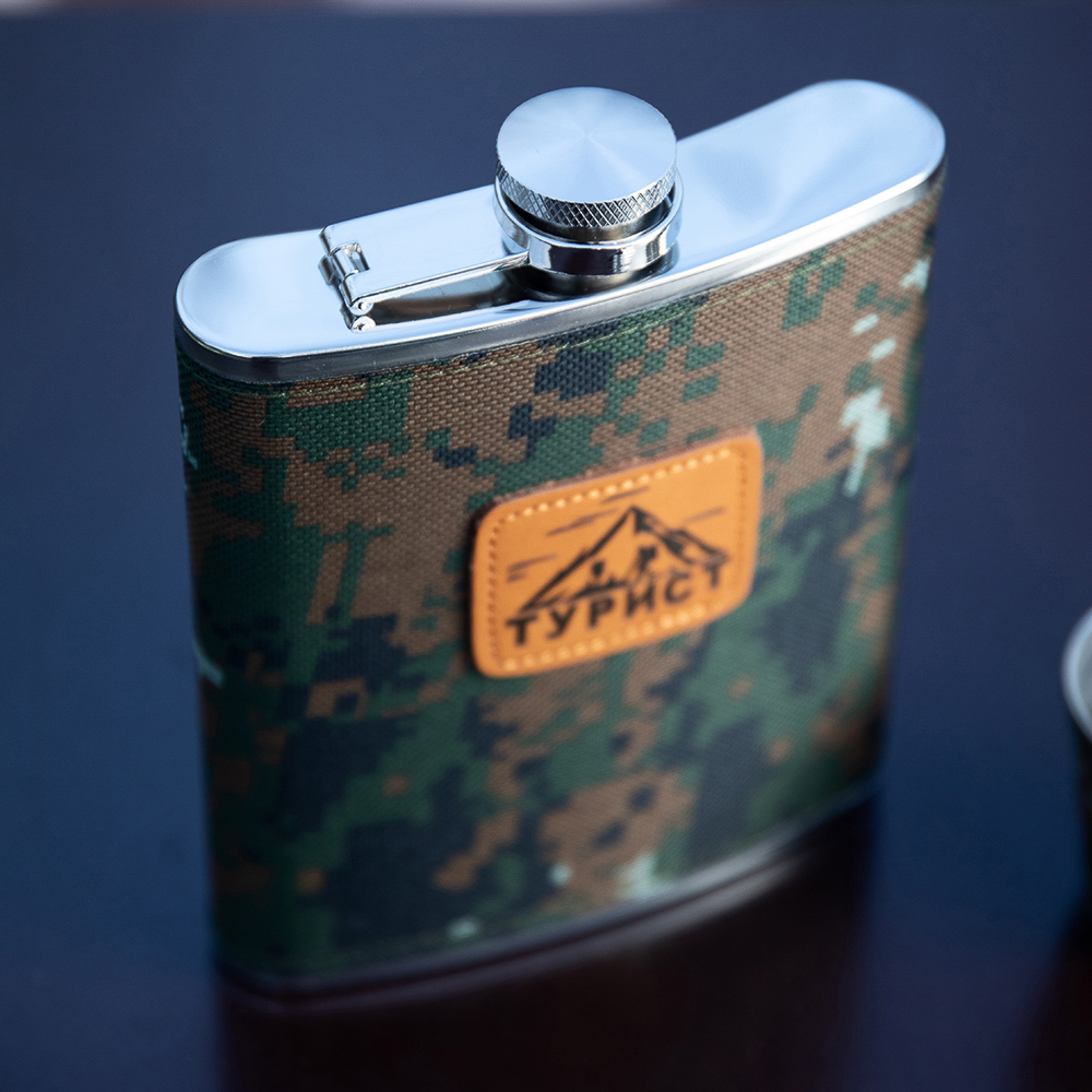 РУССО ТУРИСТО Набор походный ТУРИСТ, фляга, 2 стопки, вилка, ложка, нерж.сталь, арт.№ 123-001