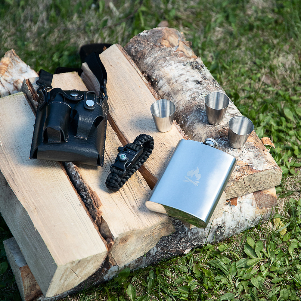 РУССО ТУРИСТО Набор походный КОМАНДИРСКИЙ, фляга, 2 стопки, нерж.сталь, арт.№ 123-002