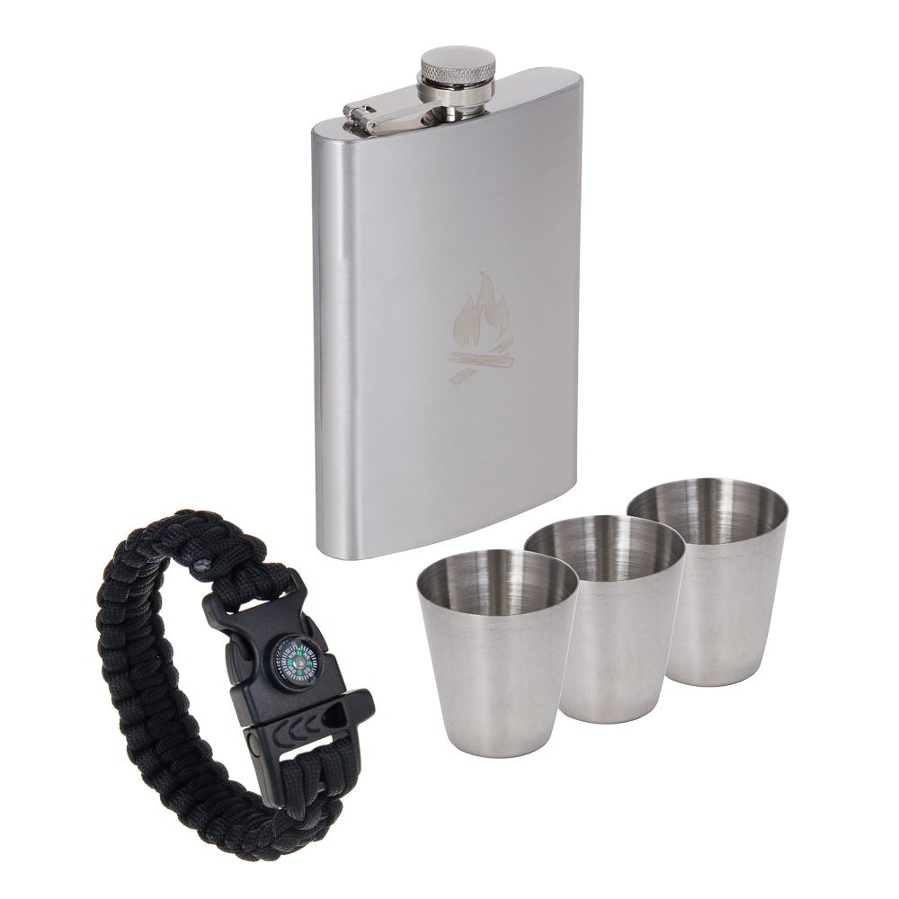 РУССО ТУРИСТО Набор походный КОМАНДИРСКИЙ, фляга, 2 стопки, нерж.сталь, арт.№ 123-002