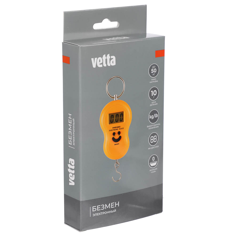 Безмен электронный тм VETTA, вертикальный, ЖК-дисплей, макс. нагрузка 50кг, 2xААА, 3 цвета, арт.№ 487-012