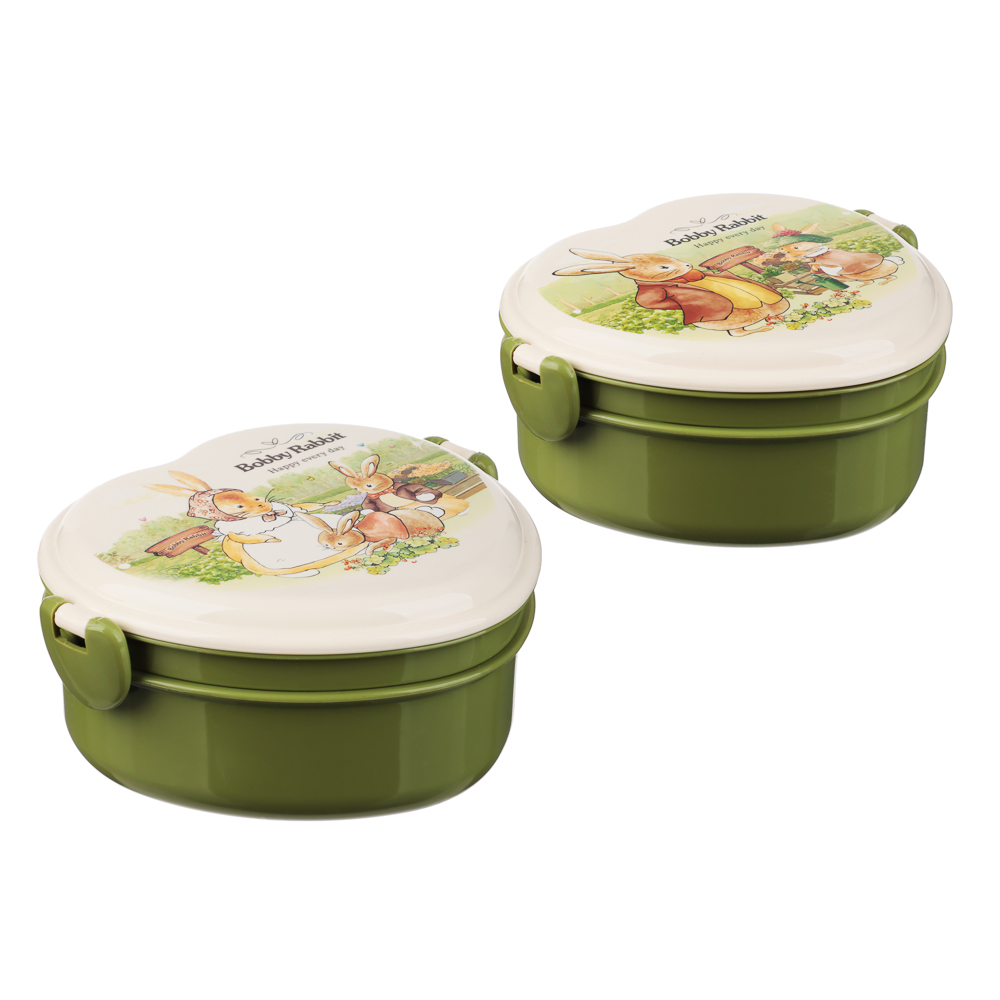 Ланчбокс в форме сердечка "Зайчата", тарелка, ложка-вилка, 13,5х16см, полипропилен, арт.№ 829-144