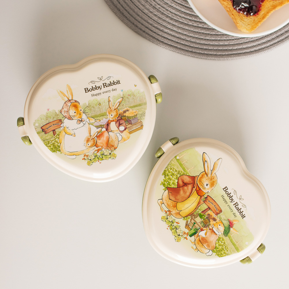 Ланчбокс в форме сердечка "Зайчата", тарелка, ложка-вилка, 13,5х16см, полипропилен, арт.№ 829-144