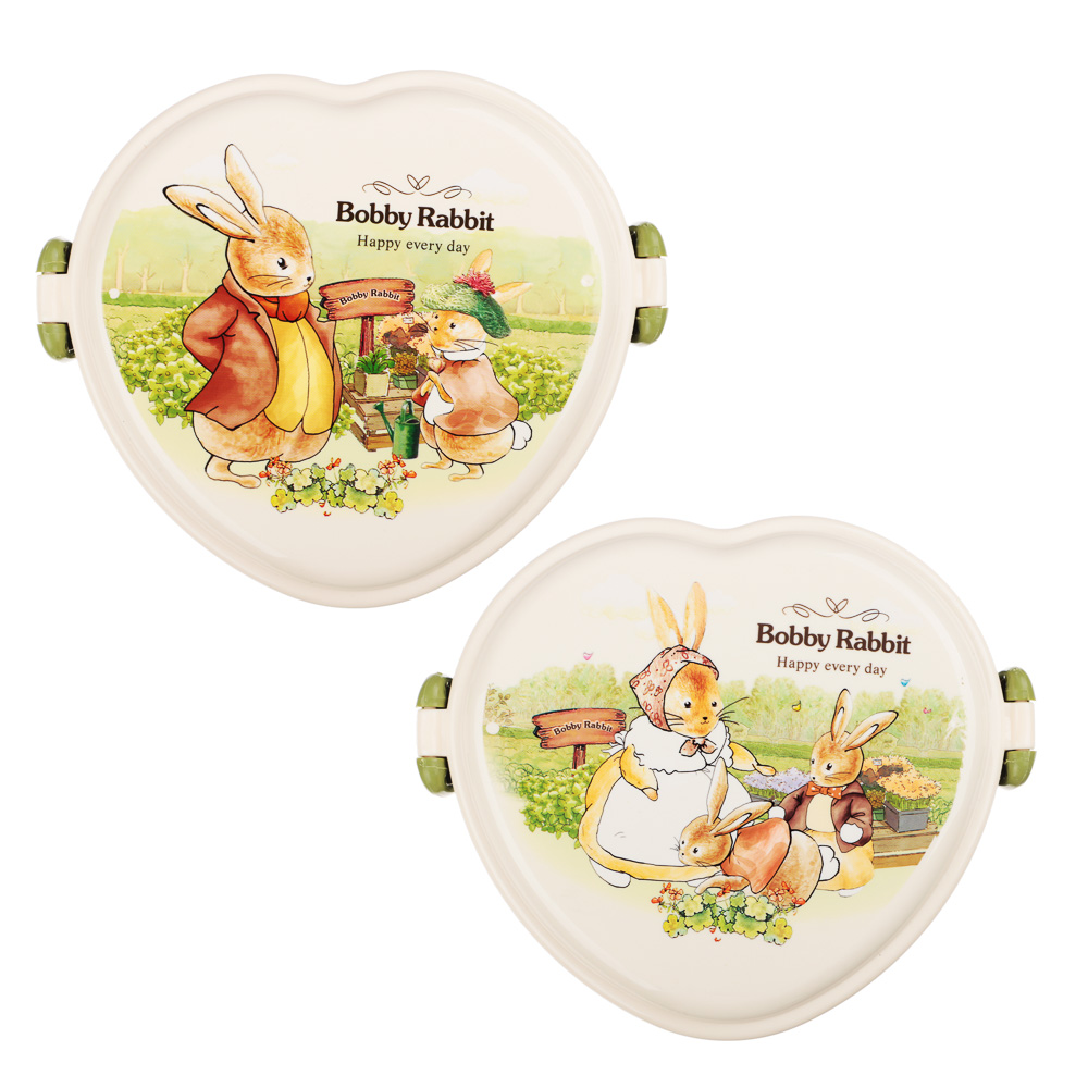 Ланчбокс в форме сердечка "Зайчата", тарелка, ложка-вилка, 13,5х16см, полипропилен, арт.№ 829-144
