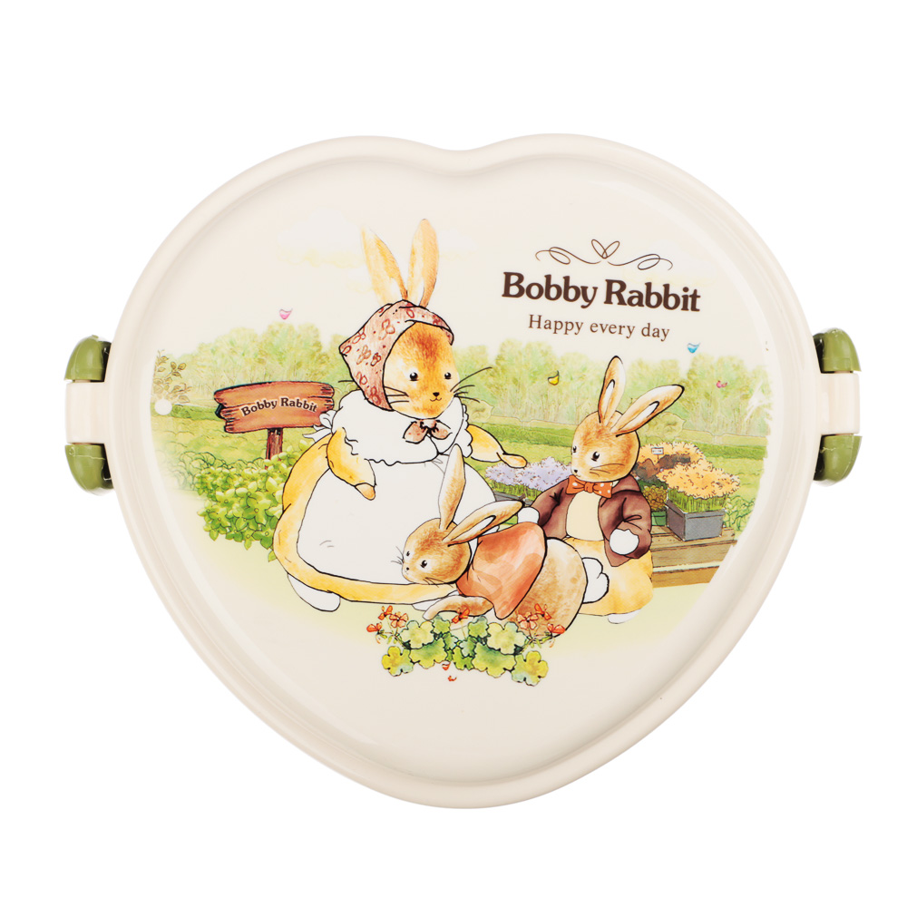 Ланчбокс в форме сердечка "Зайчата", тарелка, ложка-вилка, 13,5х16см, полипропилен, арт.№ 829-144