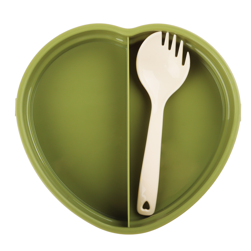 Ланчбокс в форме сердечка "Зайчата", тарелка, ложка-вилка, 13,5х16см, полипропилен, арт.№ 829-144