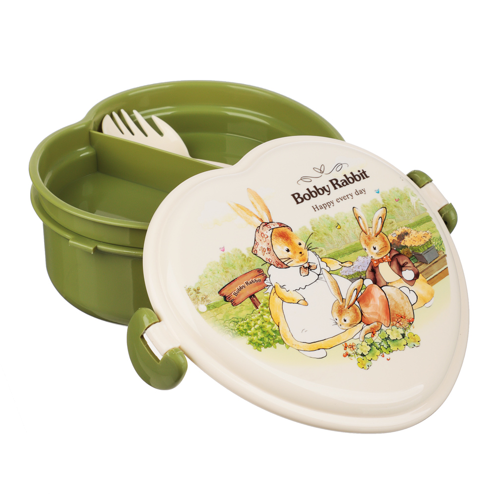 Ланчбокс в форме сердечка "Зайчата", тарелка, ложка-вилка, 13,5х16см, полипропилен, арт.№ 829-144