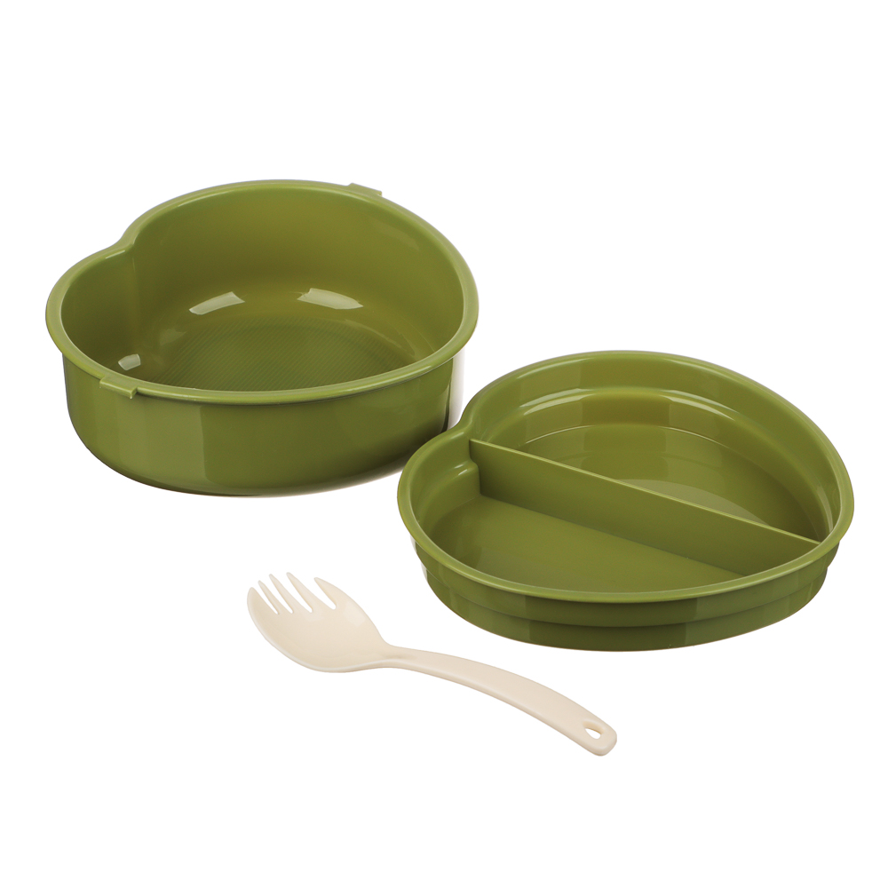 Ланчбокс в форме сердечка "Зайчата", тарелка, ложка-вилка, 13,5х16см, полипропилен, арт.№ 829-144