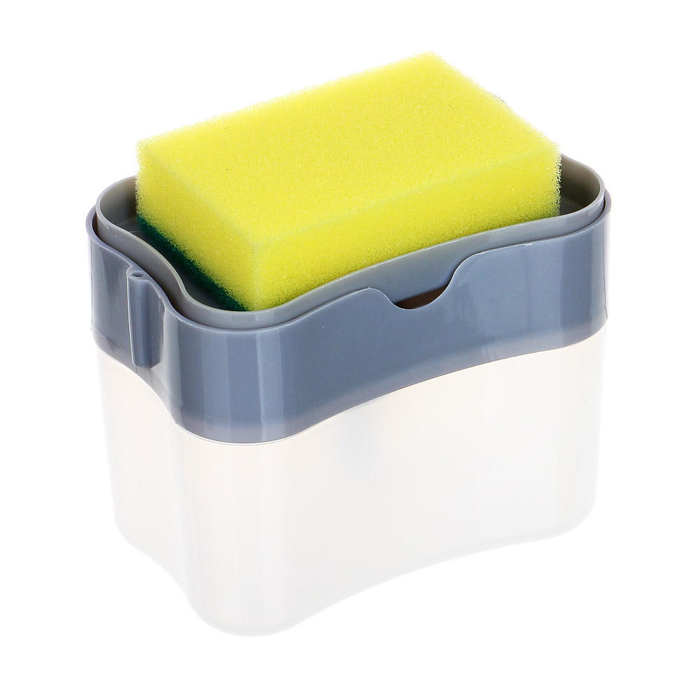 VETTA Дозатор для моющего средства с губкой, пластик, 14x9x11 см, серый, арт.№ 441-196