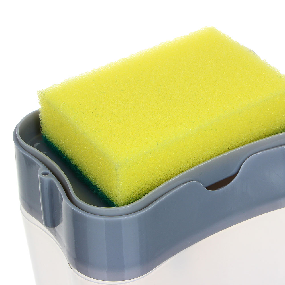 VETTA Дозатор для моющего средства с губкой, пластик, 14x9x11 см, серый, арт.№ 441-196