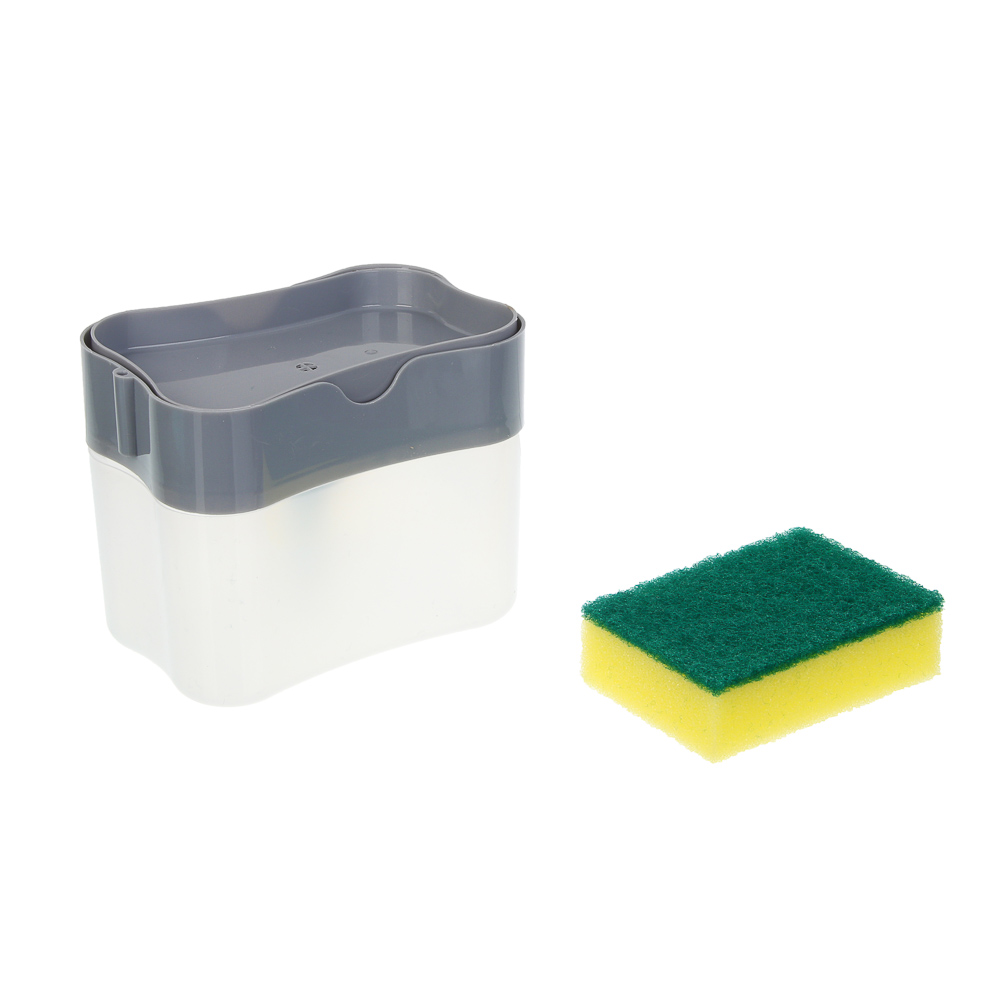 VETTA Дозатор для моющего средства с губкой, пластик, 14x9x11 см, серый, арт.№ 441-196