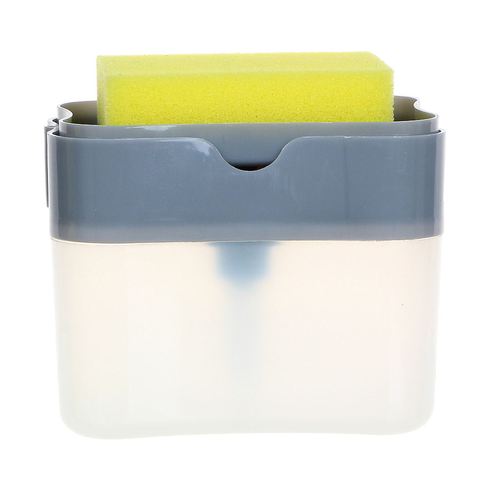 VETTA Дозатор для моющего средства с губкой, пластик, 14x9x11 см, серый, арт.№ 441-196