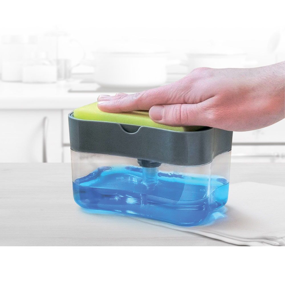 VETTA Дозатор для моющего средства с губкой, пластик, 14x9x11 см, серый, арт.№ 441-196