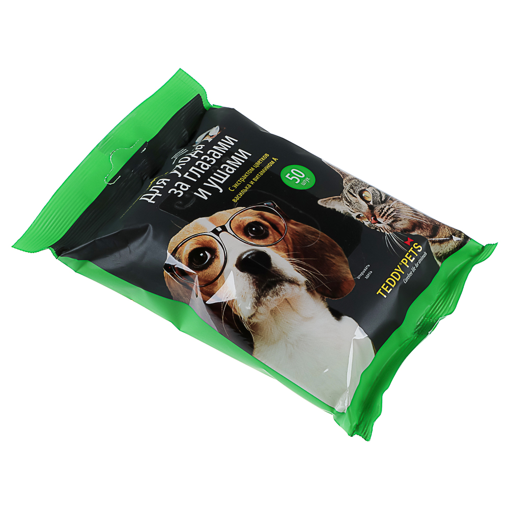 Влажные салфетки для глаз и ушей с васил. и вит. А GM Teddy Pets 50 шт, арт.№ 325-242