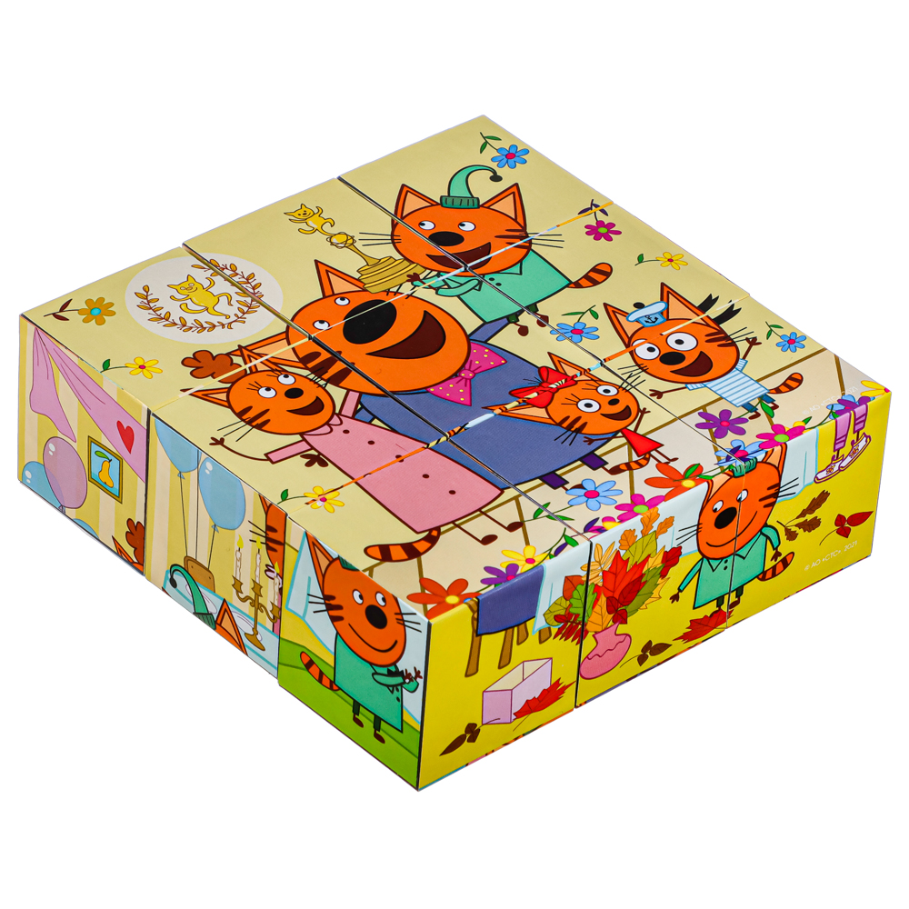 СТЕП ПАЗЛ Кубики "Три кота" пластик, 9 шт, пластик, 4 дизайна, 13х5х13 см, арт.№ 272-848