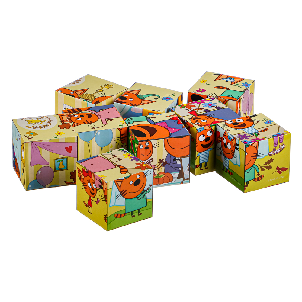 СТЕП ПАЗЛ Кубики "Три кота" пластик, 9 шт, пластик, 4 дизайна, 13х5х13 см, арт.№ 272-848