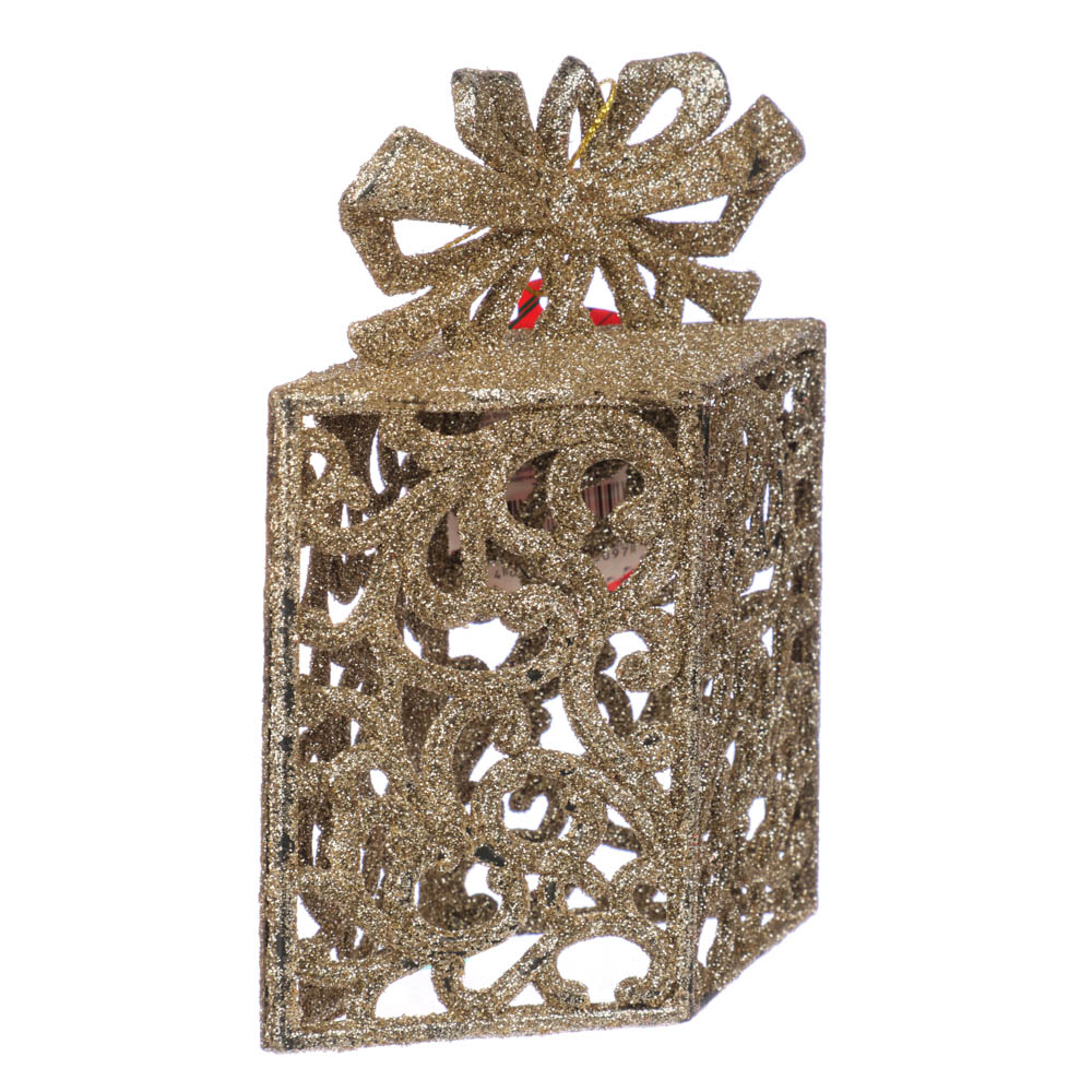 СНОУ БУМ Подвеска декоративная в виде подарка, глиттер, красный, пластик, 14x11см, арт.№ 374-361