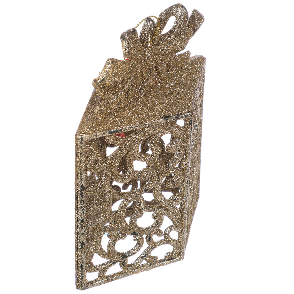 СНОУ БУМ Подвеска декоративная в виде подарка, глиттер, красный, пластик, 14x11см, арт.№ 374-361