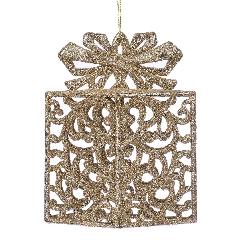 СНОУ БУМ Подвеска декоративная в виде подарка, глиттер, красный, пластик, 14x11см, арт.№ 374-361