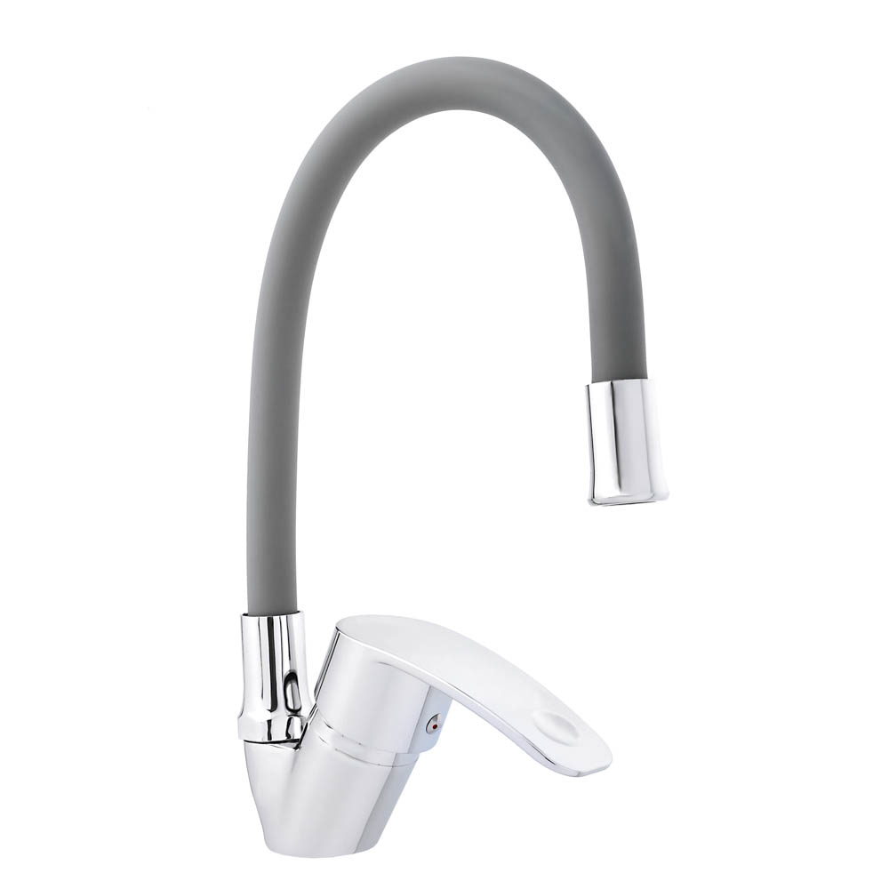 СоюзКран Смеситель для кухни, гибкий излив, керам. картридж 40мм, серый, цинк, SK01-С113, арт.№ 567-114