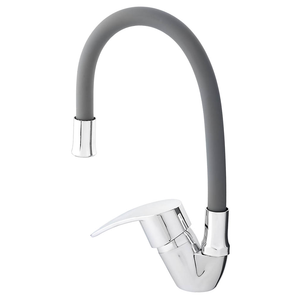 СоюзКран Смеситель для кухни, гибкий излив, керам. картридж 40мм, серый, цинк, SK01-С113, арт.№ 567-114