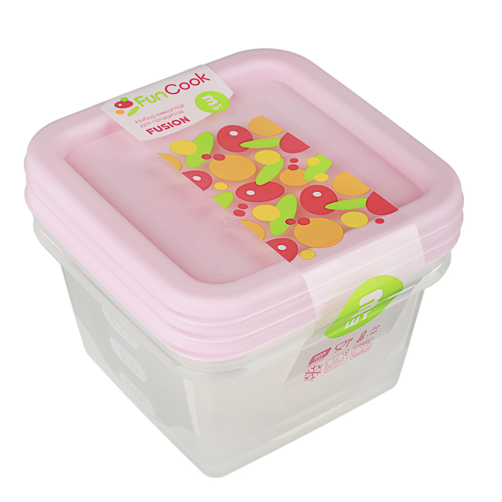 Набор контейнеров квадратных, 3шт, 0,33л, пластик, 3 цвета, арт.№ 861-287