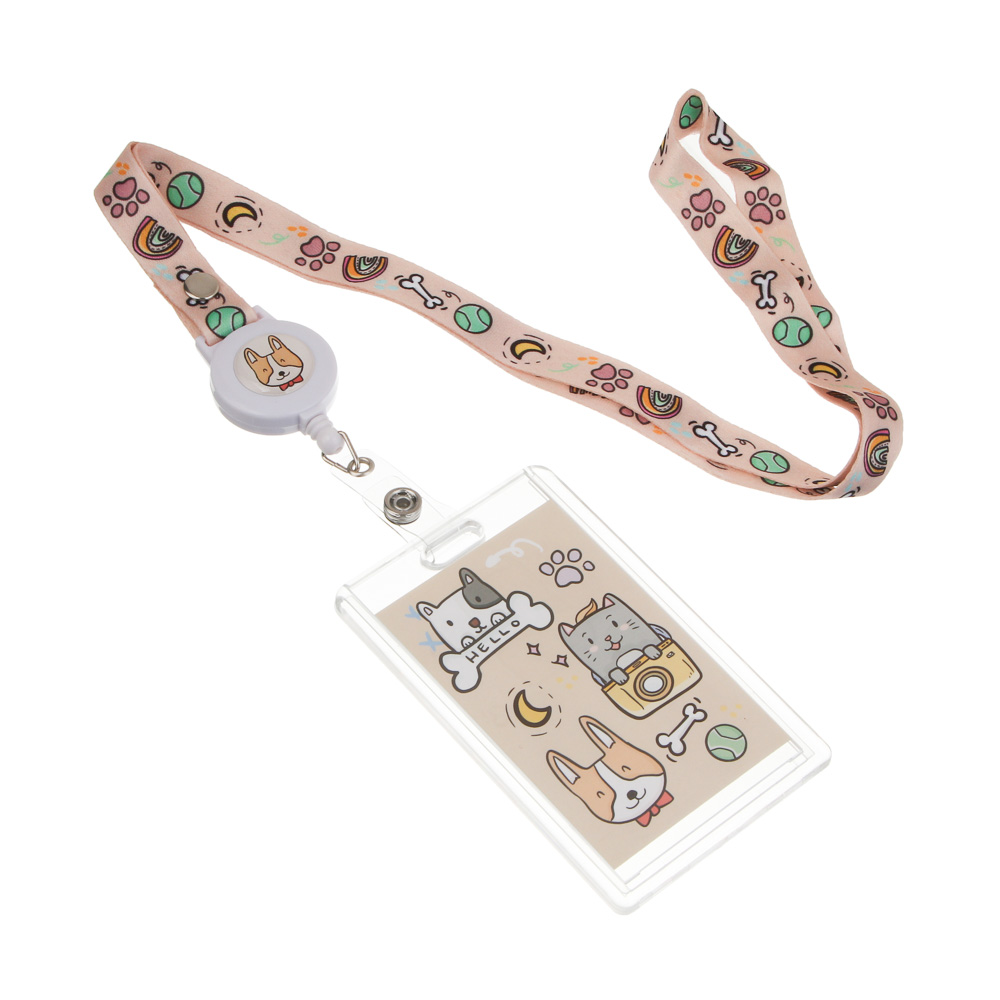 Чехол для карты, бейджа "Минисо Стайл" 6,5х10,5см, вкладыш с наклейками, шнурок с караб., ПС, арт.№ 524-330