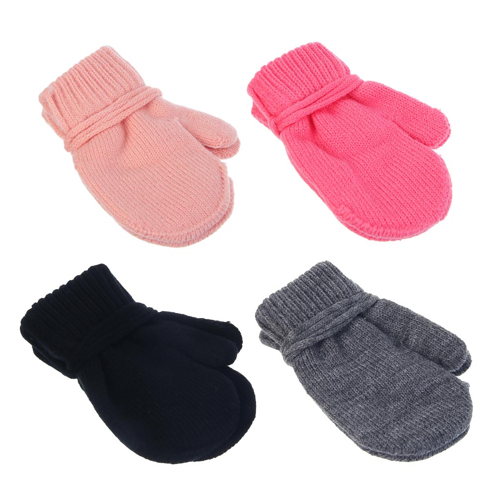 GALANTE Варежки детские на веревке, р.14, 55% акрил, 45% полиэстер, цвет в ас-те, ОЗ25-35, арт.№ 363-451